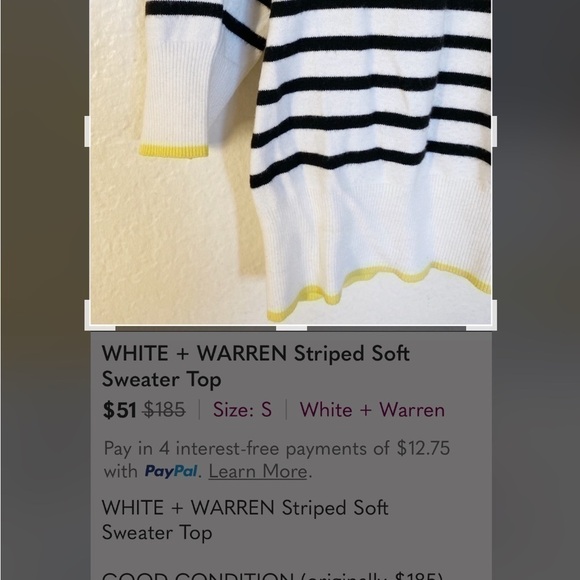 WHITE + WARREN Striped Soft Sweater Top Sailor core (bin 337) Costal preppy - Picture 4 of 7
